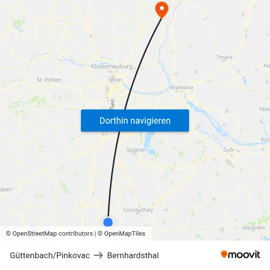 Güttenbach/Pinkovac to Bernhardsthal map
