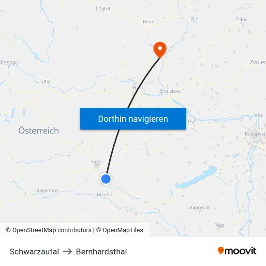 Schwarzautal to Bernhardsthal map