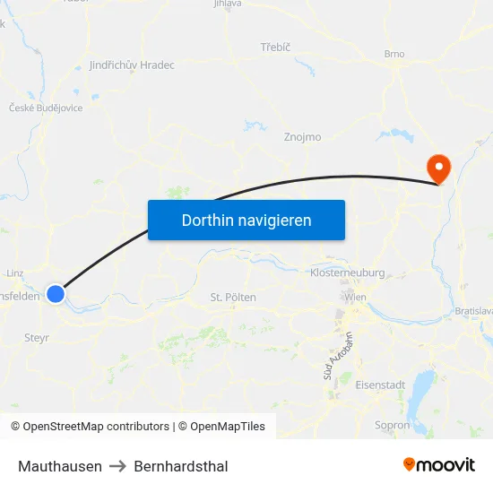 Mauthausen to Bernhardsthal map