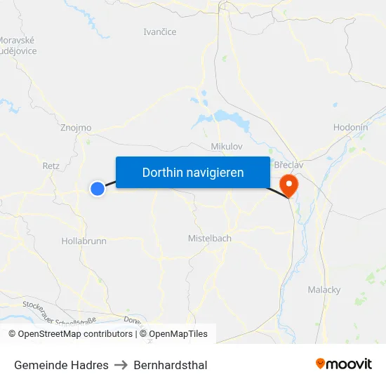 Gemeinde Hadres to Bernhardsthal map