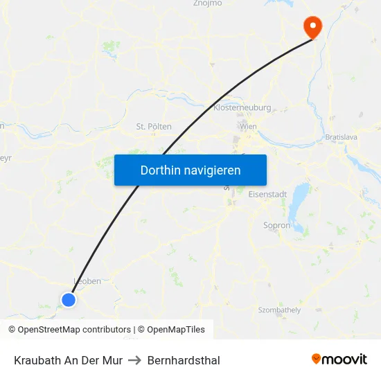 Kraubath An Der Mur to Bernhardsthal map
