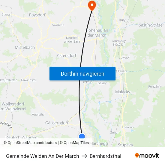 Gemeinde Weiden An Der March to Bernhardsthal map