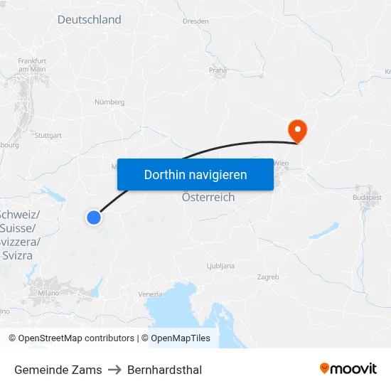 Gemeinde Zams to Bernhardsthal map