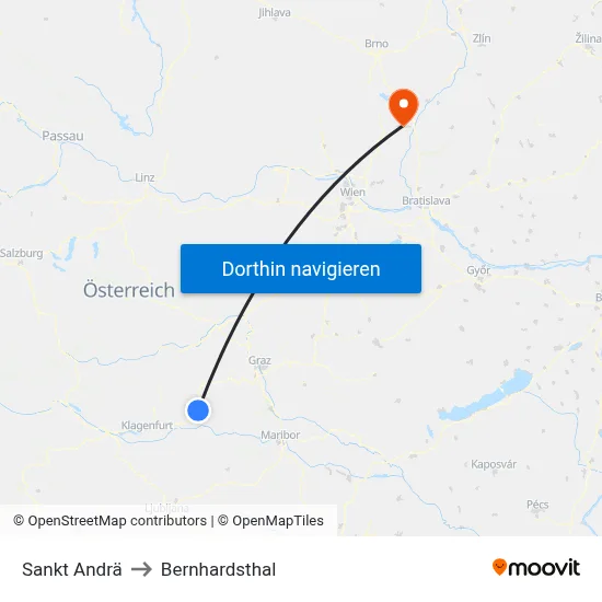 Sankt Andrä to Bernhardsthal map