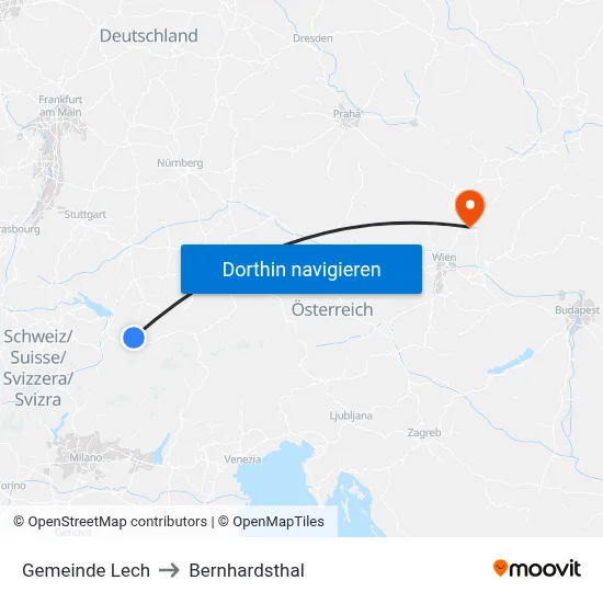 Gemeinde Lech to Bernhardsthal map