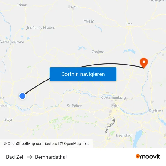 Bad Zell to Bernhardsthal map