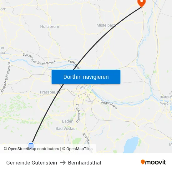 Gemeinde Gutenstein to Bernhardsthal map