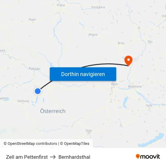 Zell am Pettenfirst to Bernhardsthal map