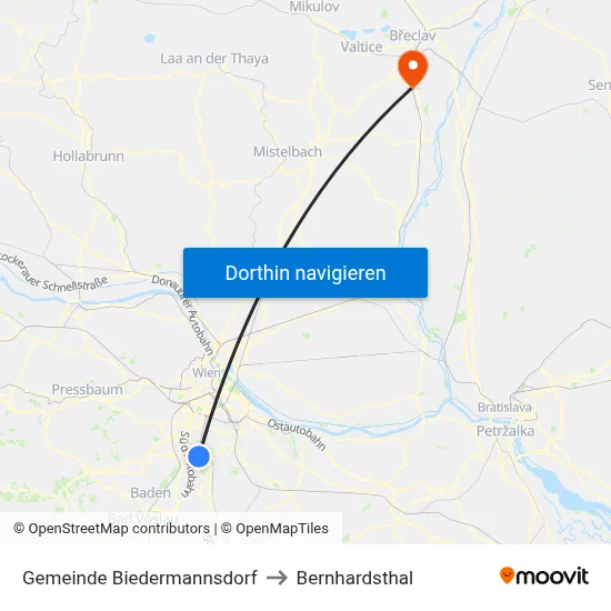 Gemeinde Biedermannsdorf to Bernhardsthal map