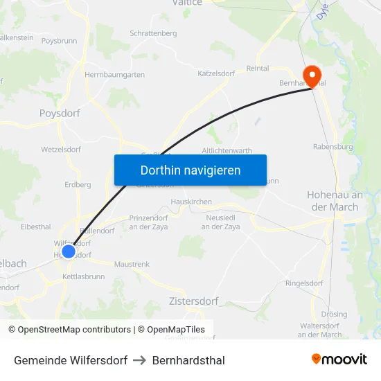 Gemeinde Wilfersdorf to Bernhardsthal map