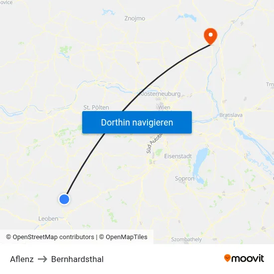 Aflenz to Bernhardsthal map