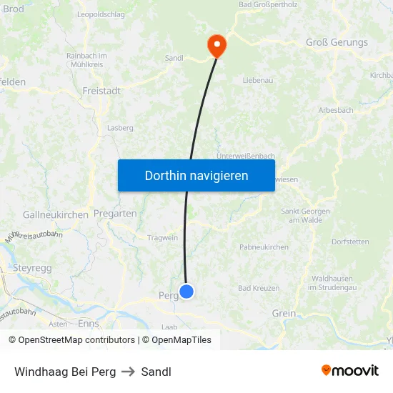 Windhaag Bei Perg to Sandl map