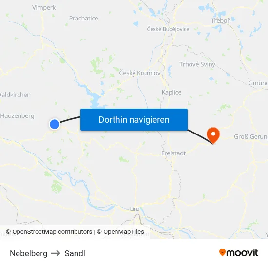 Nebelberg to Sandl map
