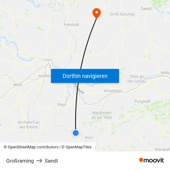Großraming to Sandl map