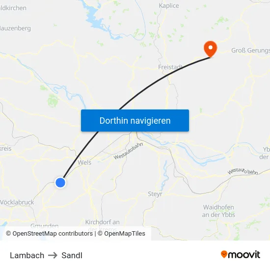 Lambach to Sandl map