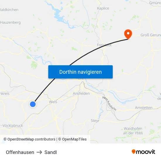 Offenhausen to Sandl map