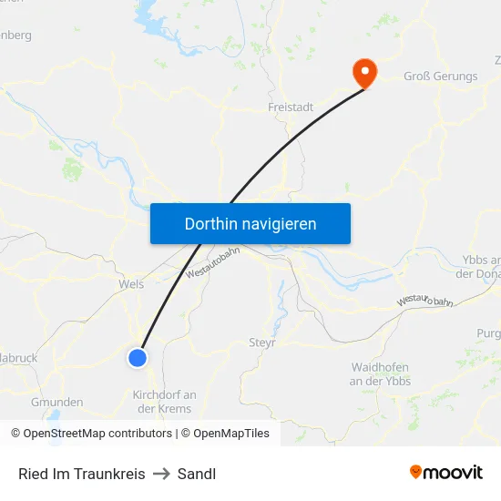 Ried Im Traunkreis to Sandl map