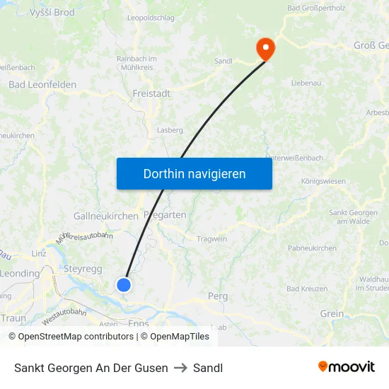 Sankt Georgen An Der Gusen to Sandl map