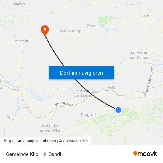 Gemeinde Kilb to Sandl map