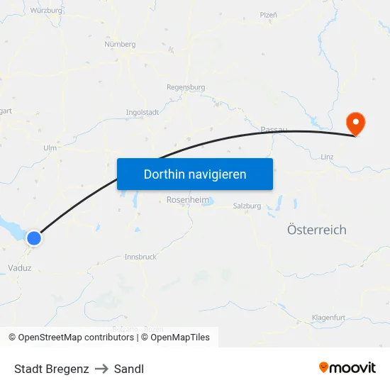 Stadt Bregenz to Sandl map