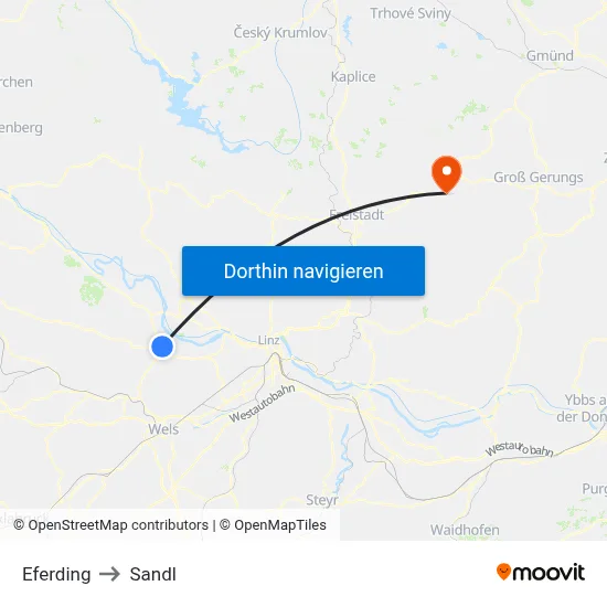 Eferding to Sandl map