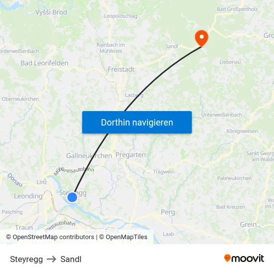 Steyregg to Sandl map