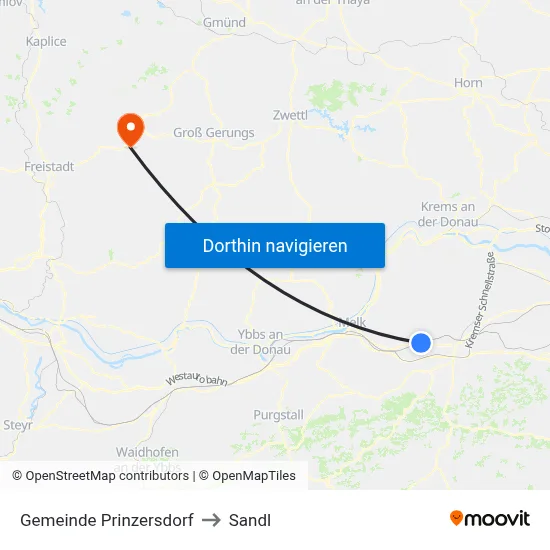 Gemeinde Prinzersdorf to Sandl map
