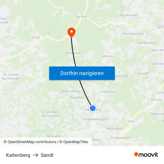 Kaltenberg to Sandl map