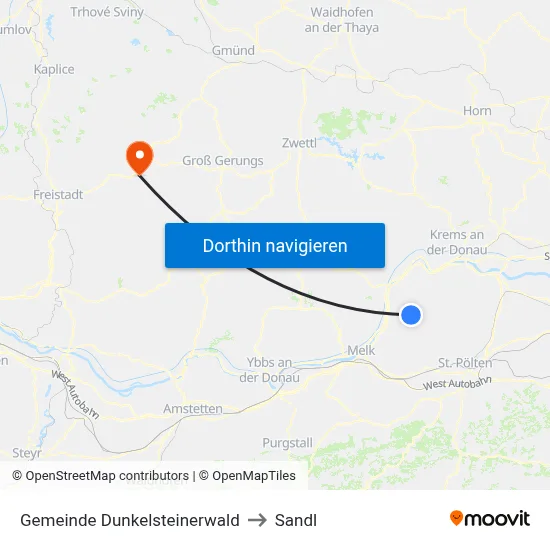 Gemeinde Dunkelsteinerwald to Sandl map