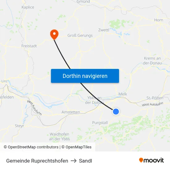 Gemeinde Ruprechtshofen to Sandl map