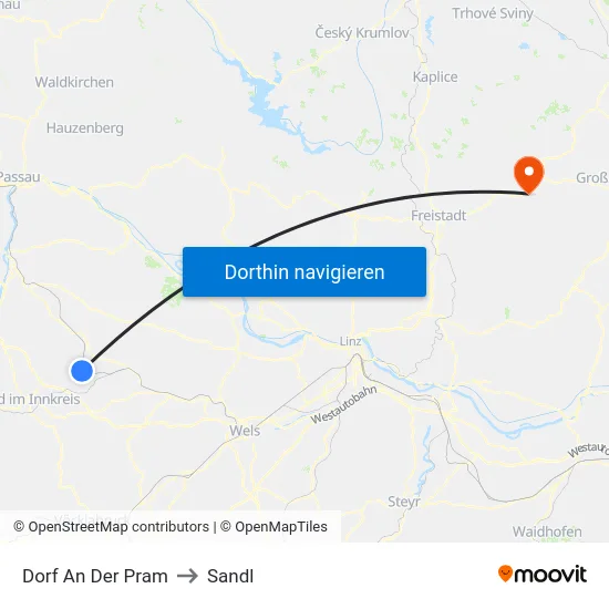 Dorf An Der Pram to Sandl map