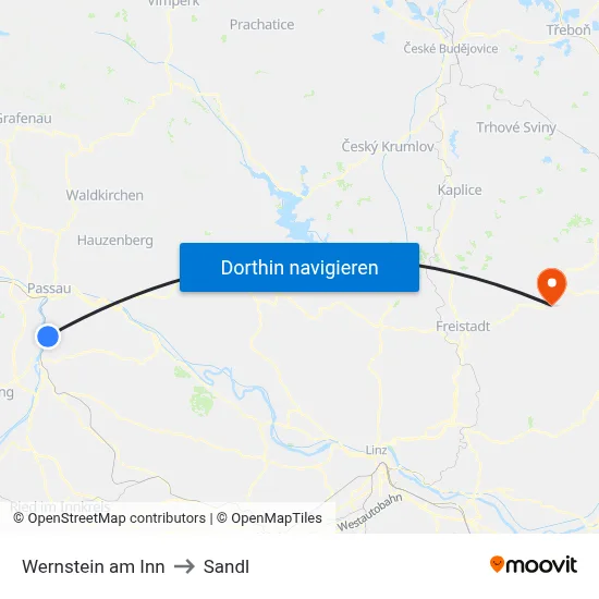 Wernstein am Inn to Sandl map