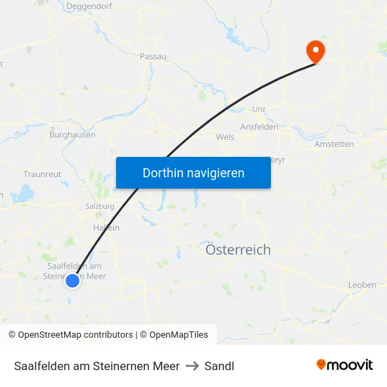 Saalfelden am Steinernen Meer to Sandl map