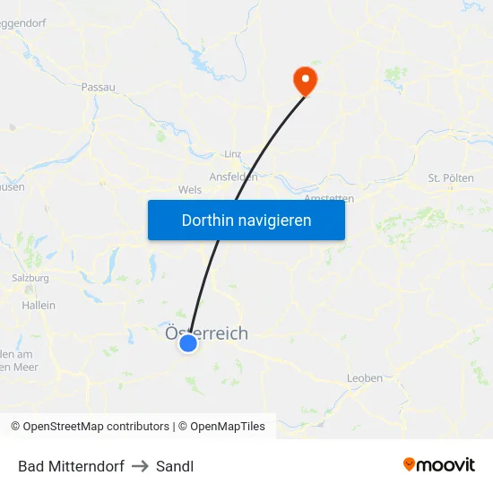 Bad Mitterndorf to Sandl map