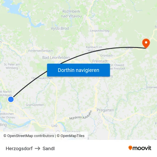 Herzogsdorf to Sandl map