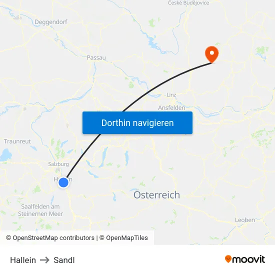 Hallein to Sandl map
