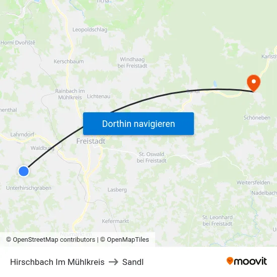 Hirschbach Im Mühlkreis to Sandl map