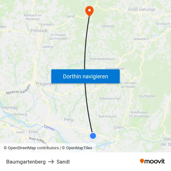 Baumgartenberg to Sandl map