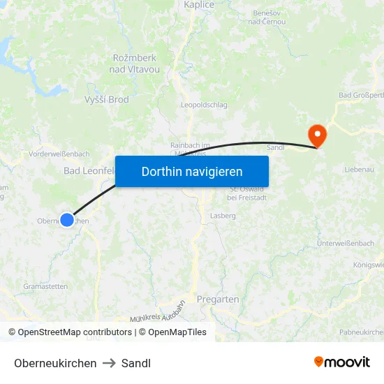 Oberneukirchen to Sandl map