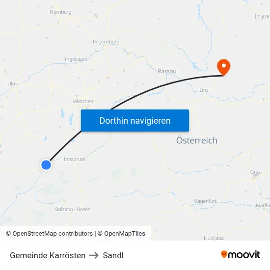 Gemeinde Karrösten to Sandl map