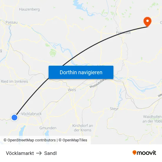 Vöcklamarkt to Sandl map
