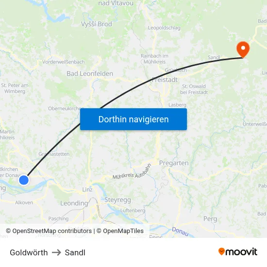 Goldwörth to Sandl map