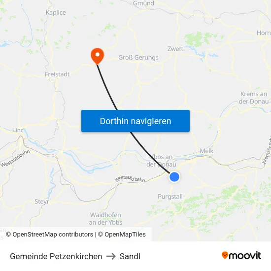 Gemeinde Petzenkirchen to Sandl map