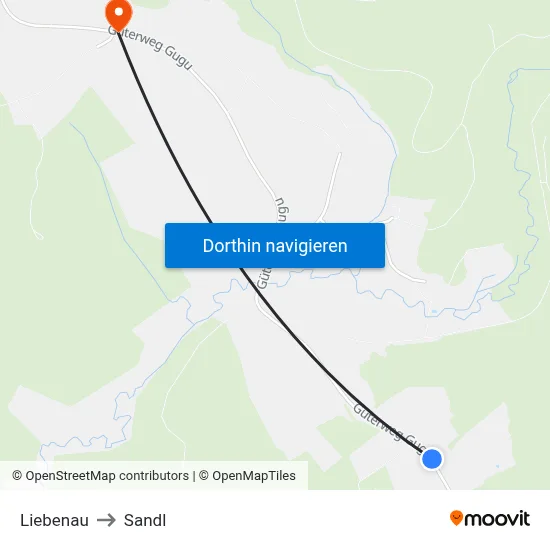 Liebenau to Sandl map