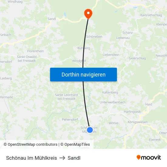 Schönau Im Mühlkreis to Sandl map