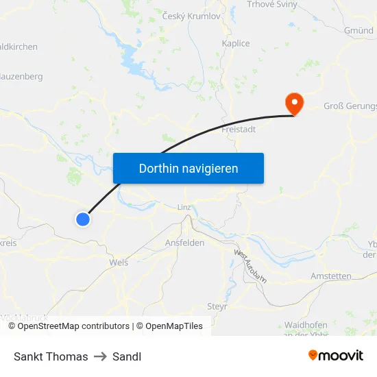 Sankt Thomas to Sandl map