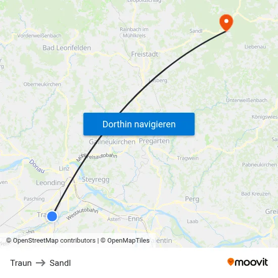 Traun to Sandl map