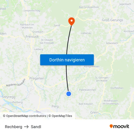 Rechberg to Sandl map