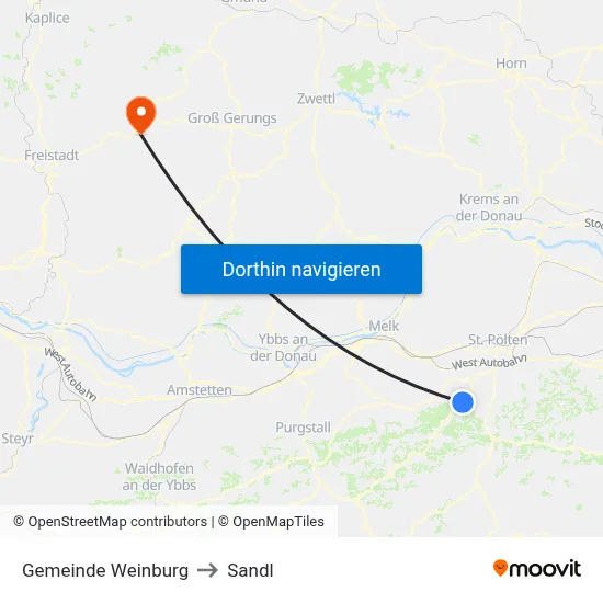 Gemeinde Weinburg to Sandl map