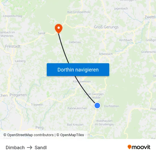 Dimbach to Sandl map
